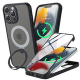 For Iphone 13 & Iphone 14 Case, Compatible With Magsafe, For Iphone 14 Case With Screen Protector, Stand Protective Magnetic Phone Cover-Black