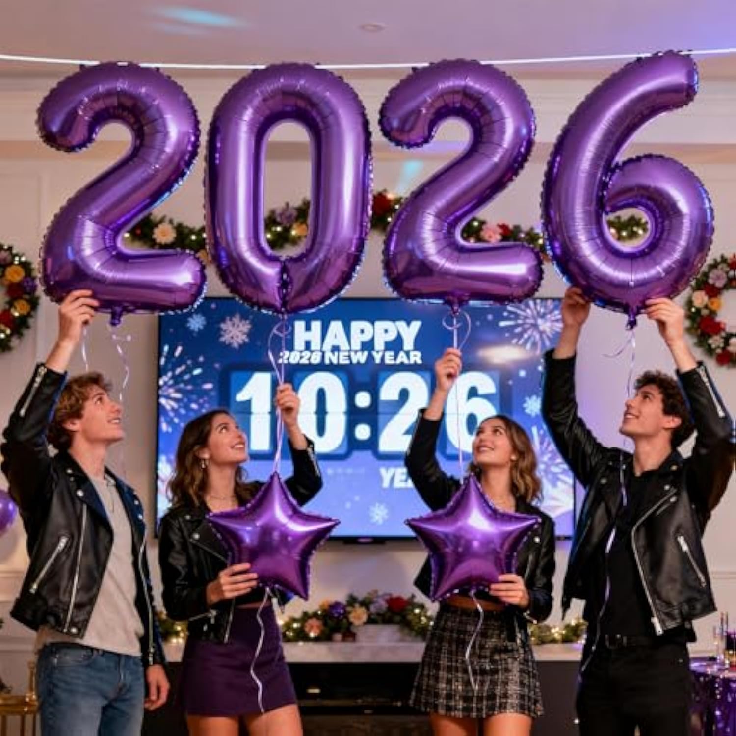 40-Inch Purple Number 2026 Balloons for New Year Party and Holiday Decor