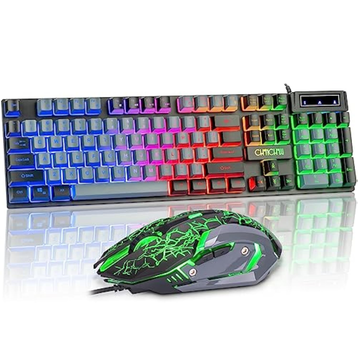 CHONCHOW Gaming Keyboard and Mouse Full Size Wired Keyboard Light Up Key,Led Backlit,19 Anti-ghosting,Multimedia Keys, Mechanical Feel for Ps5,Ps4, Pc/Laptop/Xbox