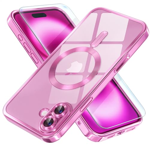 Magnetic for iPhone 16 Case Compatible with MagSafe [Never Yellowing] [Military Grade Drop Protection] Full Camera Lens Protector Plating Soft Clear