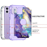 For Iphone 11 Case,Three Layer Heavy Duty Shockproof Protection Hard Plastic Bumper +Soft Silicone Rubber Protective Case For Apple Iphone 11 6.1 Inch,Purple