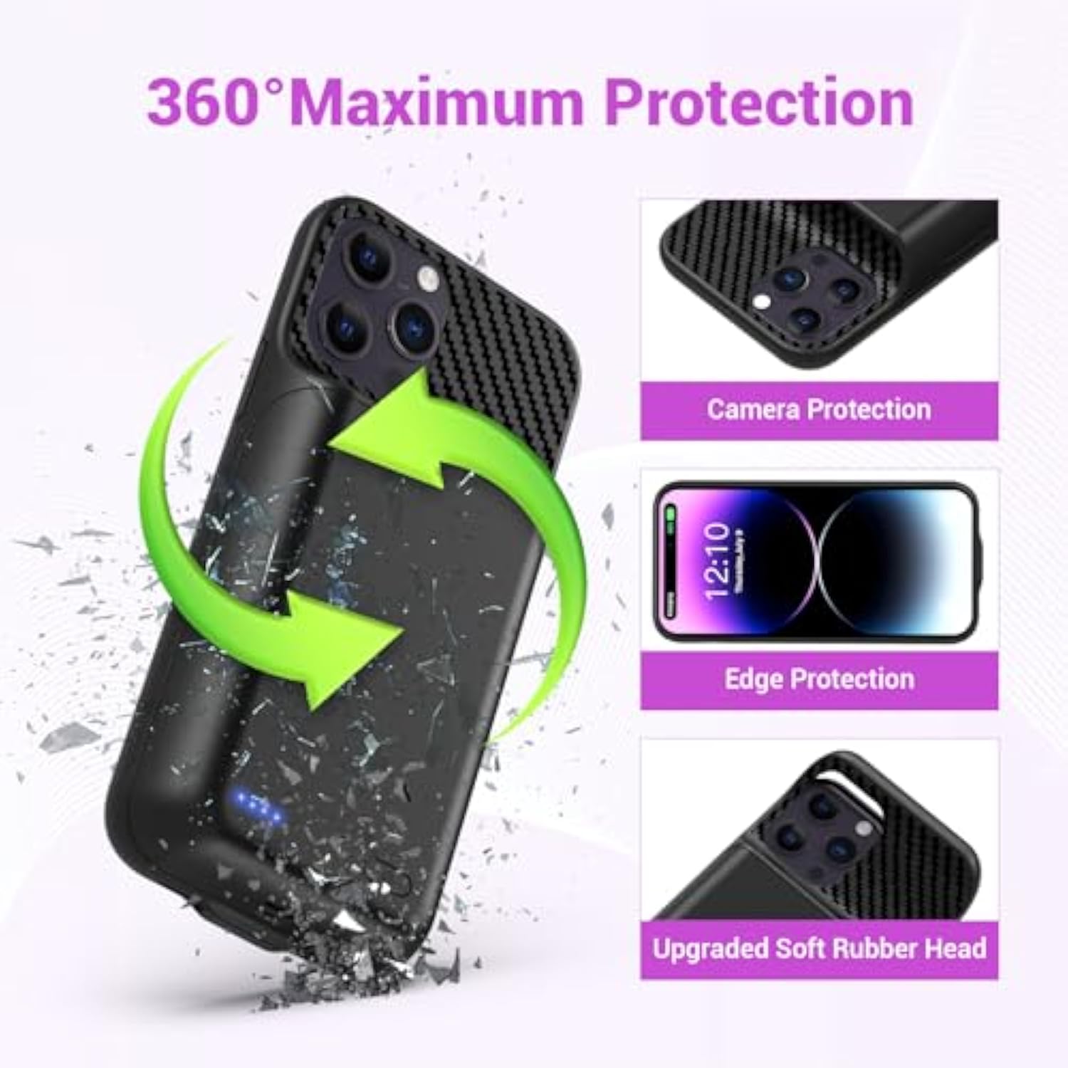 Battery Case For Iphone 13 Pro Max, 14 Pro Max, 14 Plus (6.7 Inch), 2025 Upgraded High Capacity 13800Mah Battery Pack Rechargeable Charger External Charging Case With Tempered Glass Screen Protector