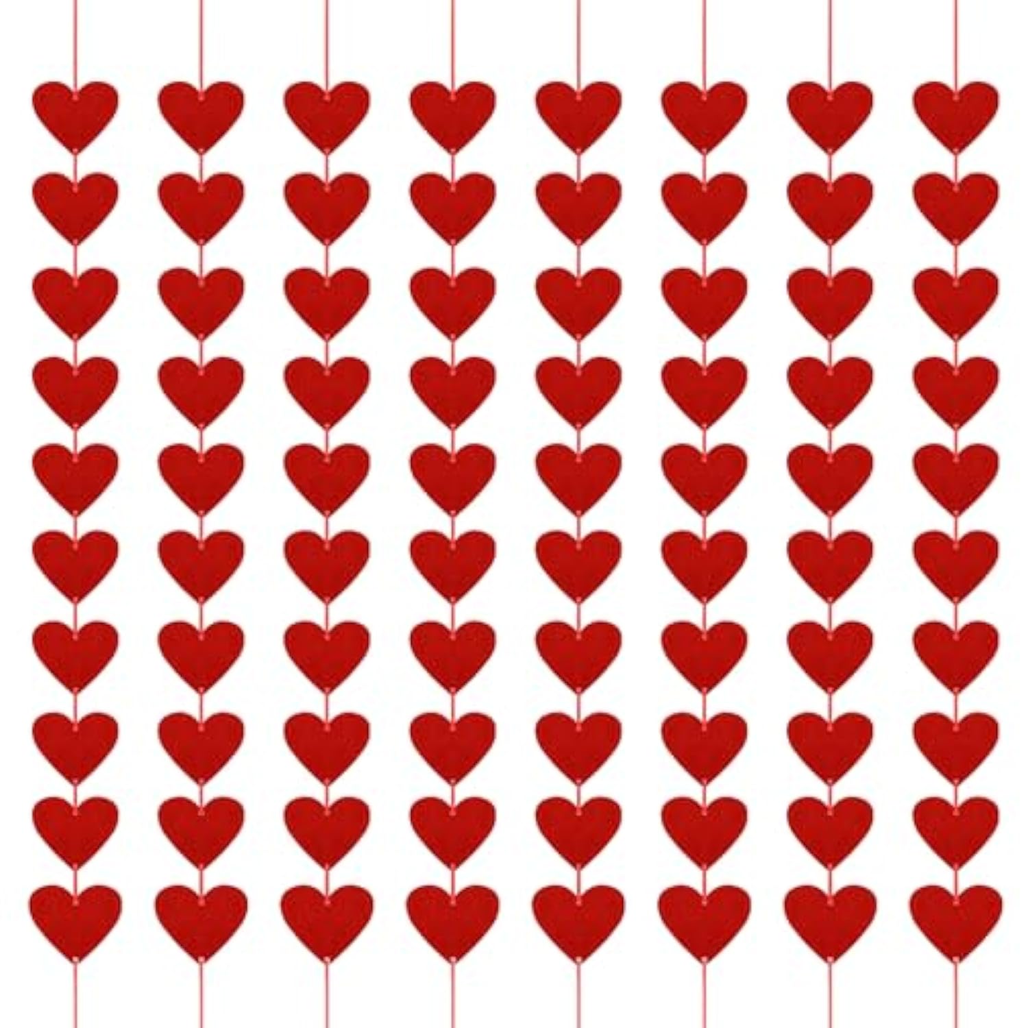 80 Pcs Red Hearts Felt Garland, Valentines Day Decor Hanging String, N