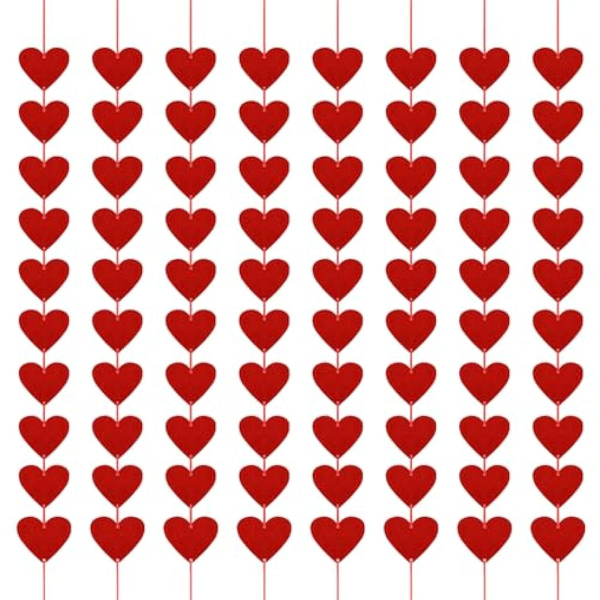 80 Pcs Red Hearts Felt Garland, Valentines Day Decor Hanging String, N