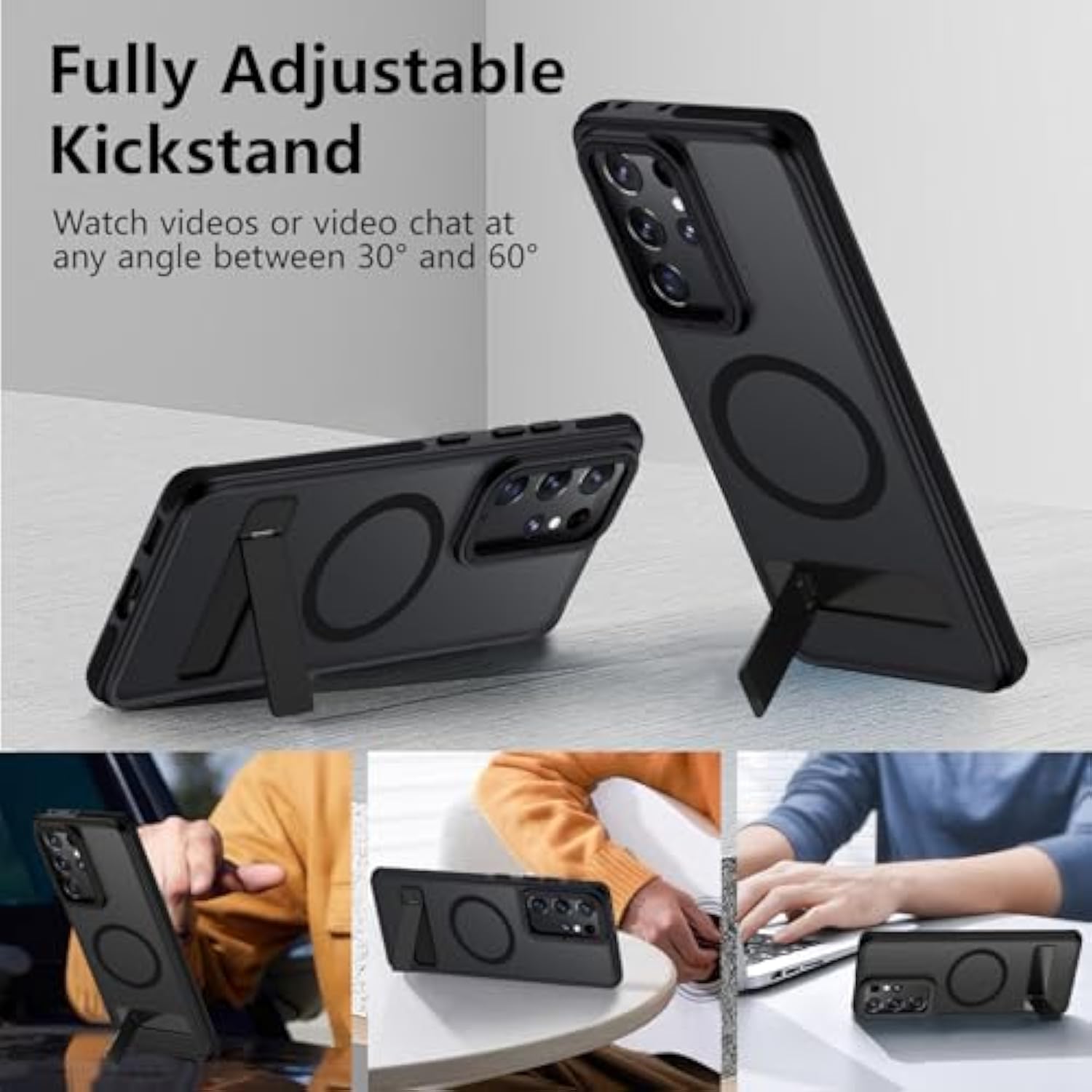 For Samsung Galaxy S21 Ultra Case, [Compatible With Magsafe], Adjustable Kickstand,Military Grade Drop Tested, Translucent Matte Phone Case For Galaxy S21 Ultra Case (Black)