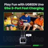 UGREEN Uno 65W USB C Charging Block Nexode 3-Port GaN Charger Compact Fast USB C Power Adapter for MacBook Pro/Air, XPS 13, Note 20/10+, iPhone 16/15, Galaxy S24/S23, Steam Deck, ROG Ally(Black)