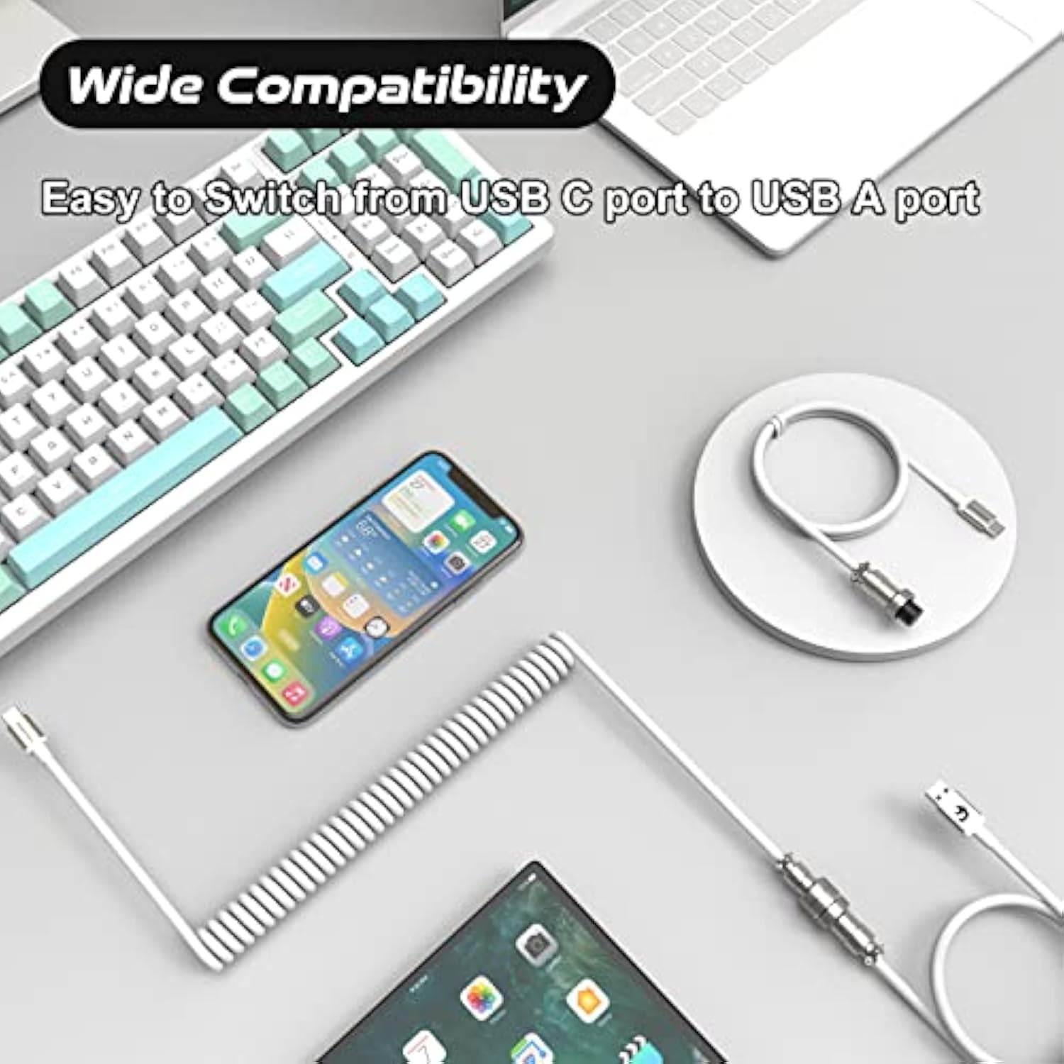 2 In 1 Custom Coiled Usb C To A And C Cable With Detachable Extendable Double