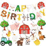 50 Pcs Farm Animals Party Decorations Happy Birthday Banner And Hanging Swirls Animal Theme Foil Hanging Streamers For Farm Theme Birthday Party Supplies