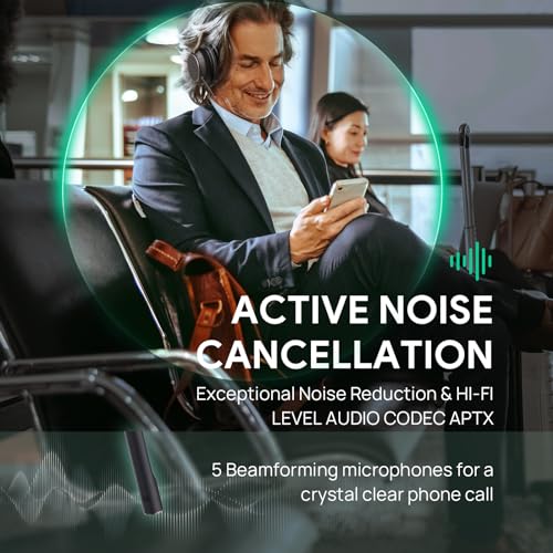 BH76 Plus UC Wireless Headset for Work, Bluetooth Headsets with Microphone Active Noise Cancelling, Retractable Mic Arm, ANC Business Headsets for