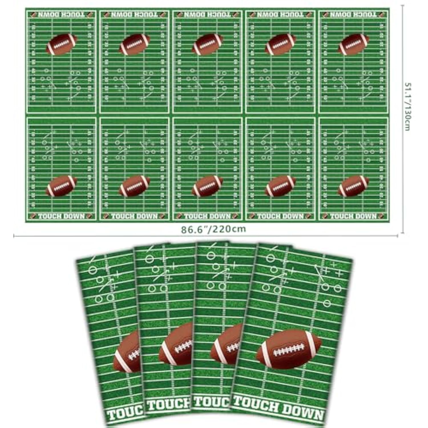 Football Tablecloths, 4 Pack Football Table Cover, Rectangular Game Day Table Cover Football Field For Footbal Decorations, Tailgate Football Party, Football Party (Football-2-Zb)
