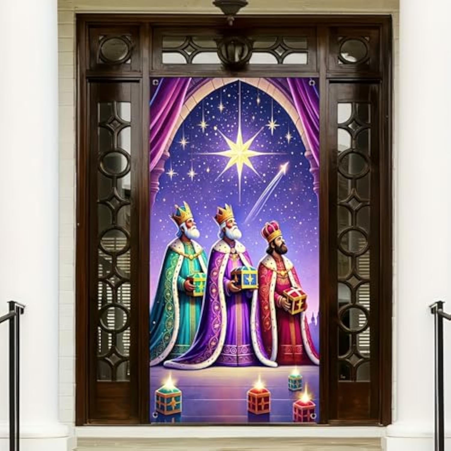 Merry Christmas Door Cover Three Wise Men Door Banner Backdrop Three Kings Christian Birth Of Jesus Religious Bethlehem Manger Scenephoto Background Decoration Photoshoot Props