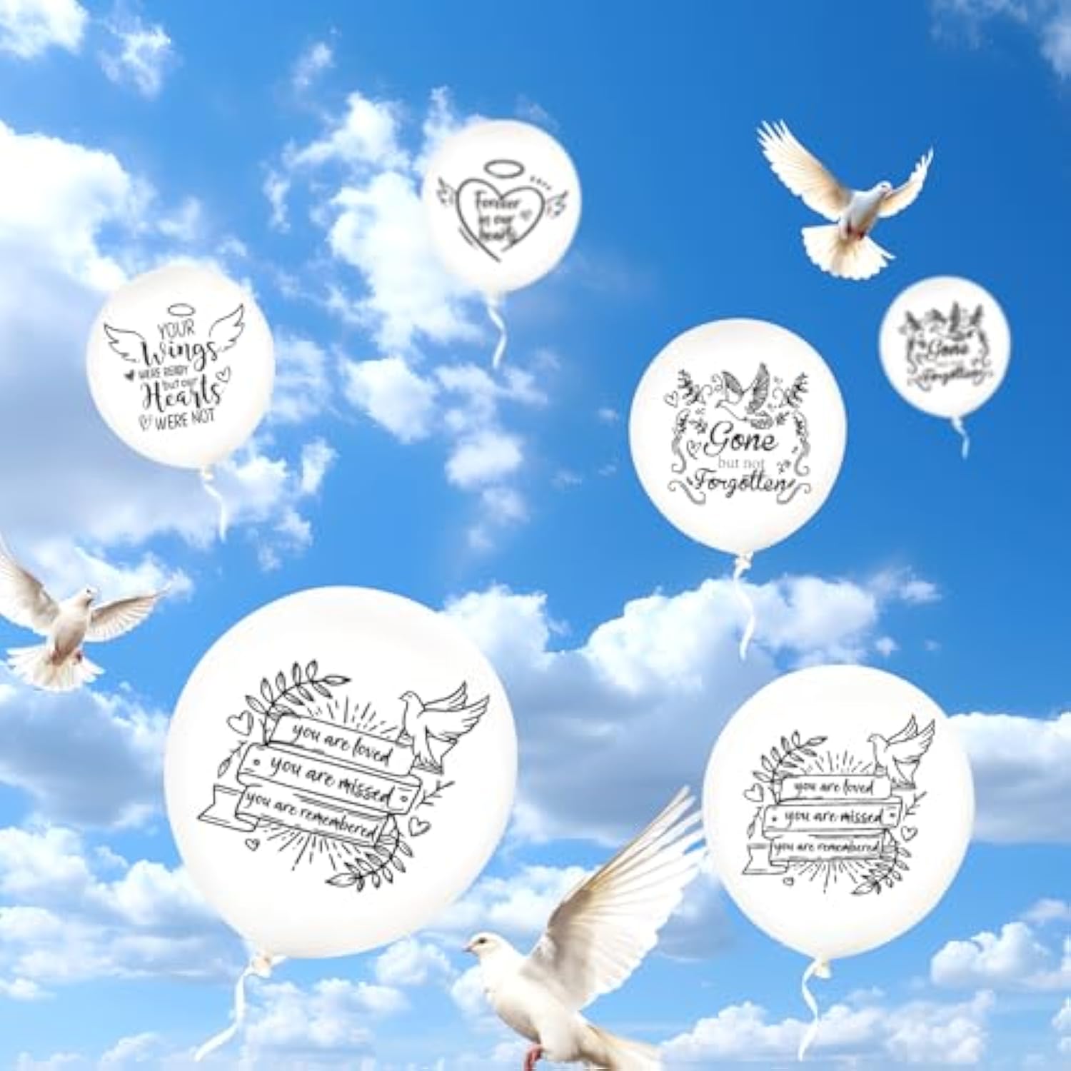 12Pcs White Funeral Memorial Balloons,Remembrance To Release In Sky For Happy Heavenly Birthday Anniversary Death In Memory Of Life Latex Balloon Funeral Party Decorations Supplies Favors Personalized