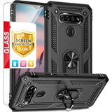 Compatible With Lg K51 Case, Lg Q51 Case, Lg Reflect Case, With [Tempered Glass Screen Protector][Metal Ring][Magnetic Support] Kickstand Heavy Duty Drop Protector Phone Case (Black)