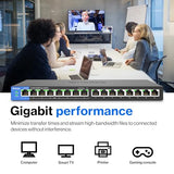 Lgs116P 16 Port Gigabit Unmanaged Network Poe Switch With 8 Poe+ Ports @ 80W - Ideal For Business, Home, Office, Ip Surveillance - Ethernet Switch Hub With Metal Housing, Desktop / Wall Mount