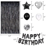 Birthday Party Decorations Happy Birthday Balloons Banner With Black And White Balloons Set, Black Foil Fringe Curtain For Men Women Adults Birthday Party (Black?