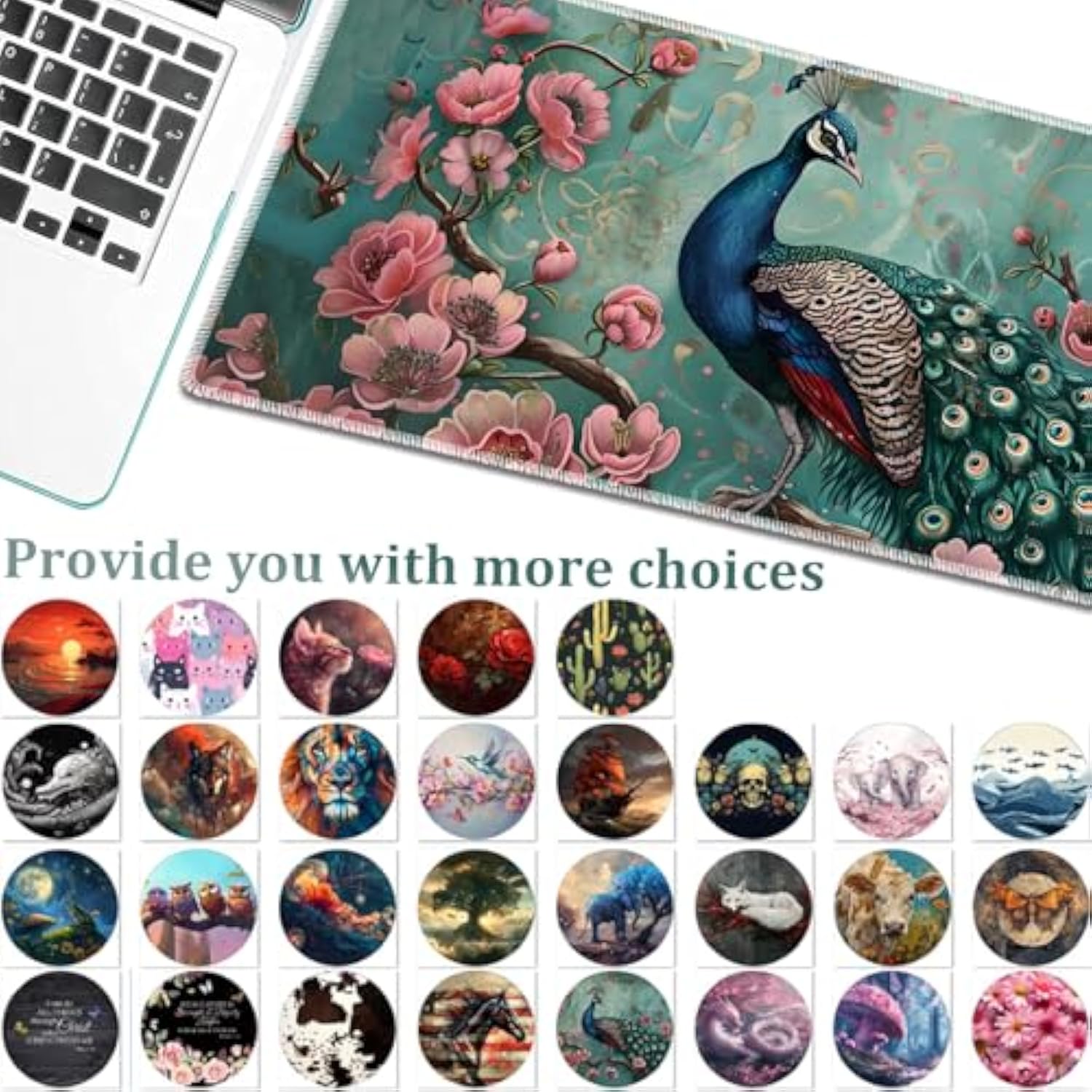 Large Gaming Mouse Pad Non-Slip Keyboard Pad Soft Extended Desk Mat Desktop Writing Pad (31.5"×11.8") Combined With Coasters, Home And Office Desktop Decor, Peacock