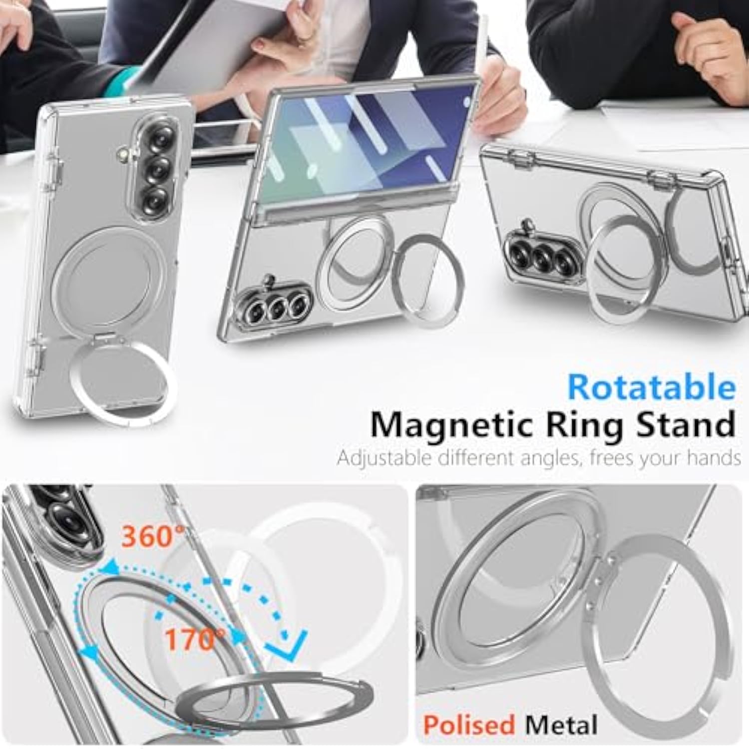 For Samsung Galaxy Z Fold 7 Case With Ring Holder Stand, Z Fold7 Magnetic Case Compatible Magsafe Accessories Screen Protector Hinge Cover Full-Body Slim Phone Case For Z Fold 7 Clear