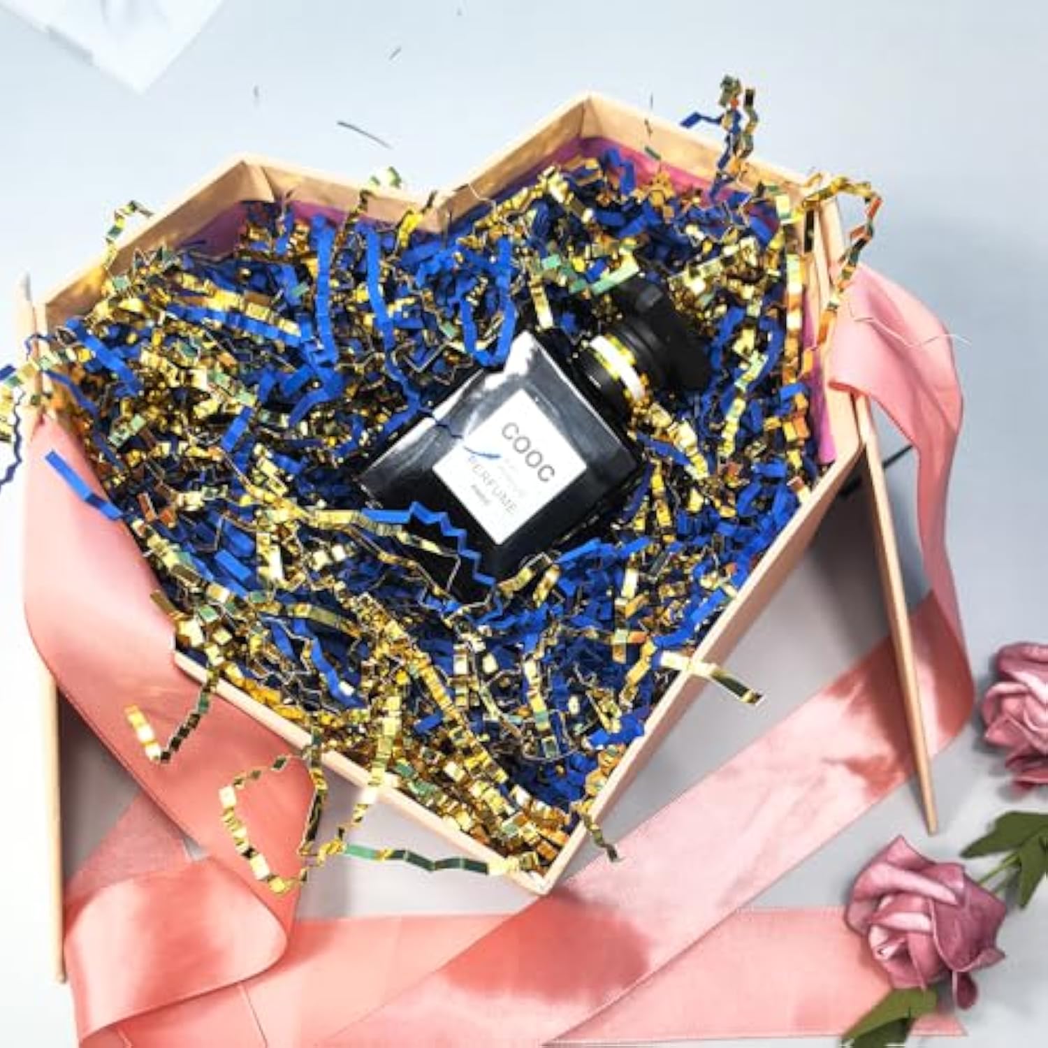 Gift Baskets Filler Gold And Blue Crinkle Paper Filler 1/2 Lb Paper Shreds Craft Confetti Grass Raffia For Gift Baskets Wrap Decorations Display Merchandise