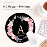 Letter A Black And Pink Flowers Round Mouse Pad,Funny Small Mouse Pad With Non-Slip Rubber Base,Mouse Mat,Home Office Decor Desk Accessories,8.7Inch Round Mouse Pad