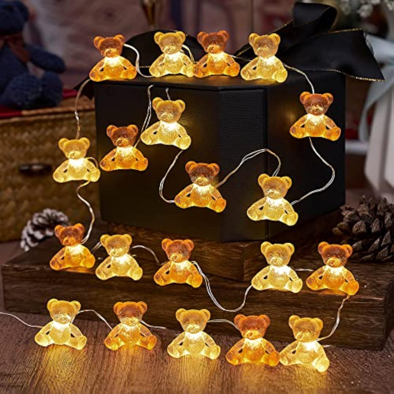 Cute Teddy Bear Novelty String Lights Indoor Decorative Light 20Led 8.5Ft Battery Operated Night Light Fairy Lights For