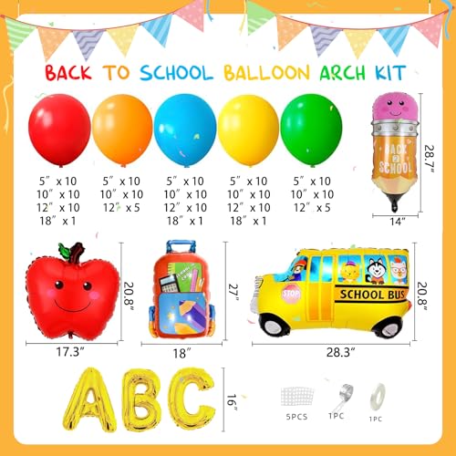 Back to School Balloon Garland Arch Kit,153Pcs Rainbow Balloons with Pencil Apple School Bus Foil Balloons for First Day of School Preschool Kindergarten Party Decorations