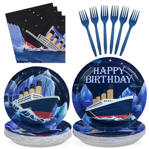 Greencian 96Pcs Blue Nautical Birthday Party Decorations, Serves 24