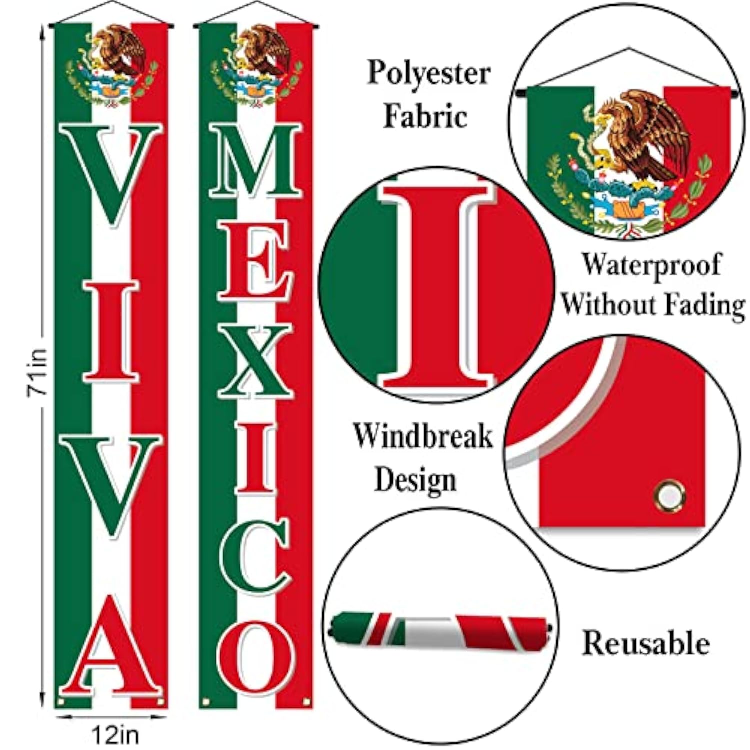 Viva Mexico Front Door Banner Mexican Independence Day Decoration September 16Th Party Hanging Sign Indoor Outdoor Supply
