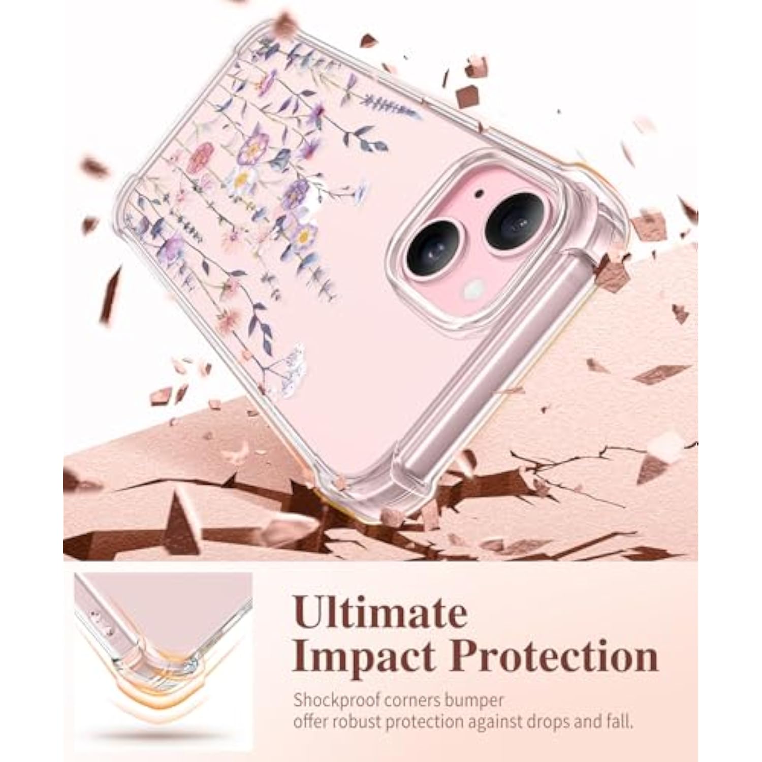For Iphone 15 Case, [5 In 1] With 2X Screen Protector & 2X Camera Lens Protector, Clear Soft Shockproof Slim Fit Floral Phone Cover For Women Girls 2023 6.1" (Floratopia/Colorful)