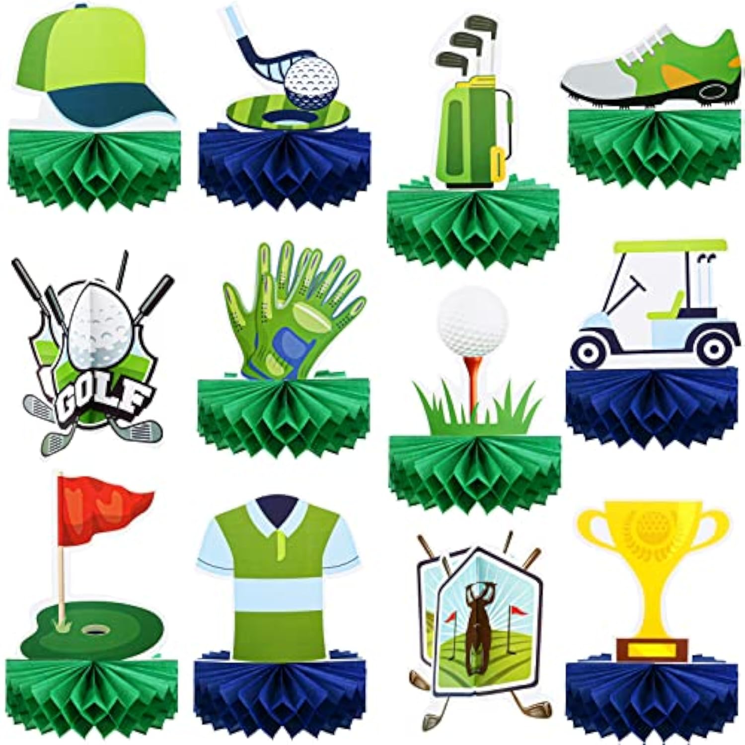 12-Pack Golf Party Table Centerpieces – Honeycomb Decor & Cake Toppers for Sports-Themed Events