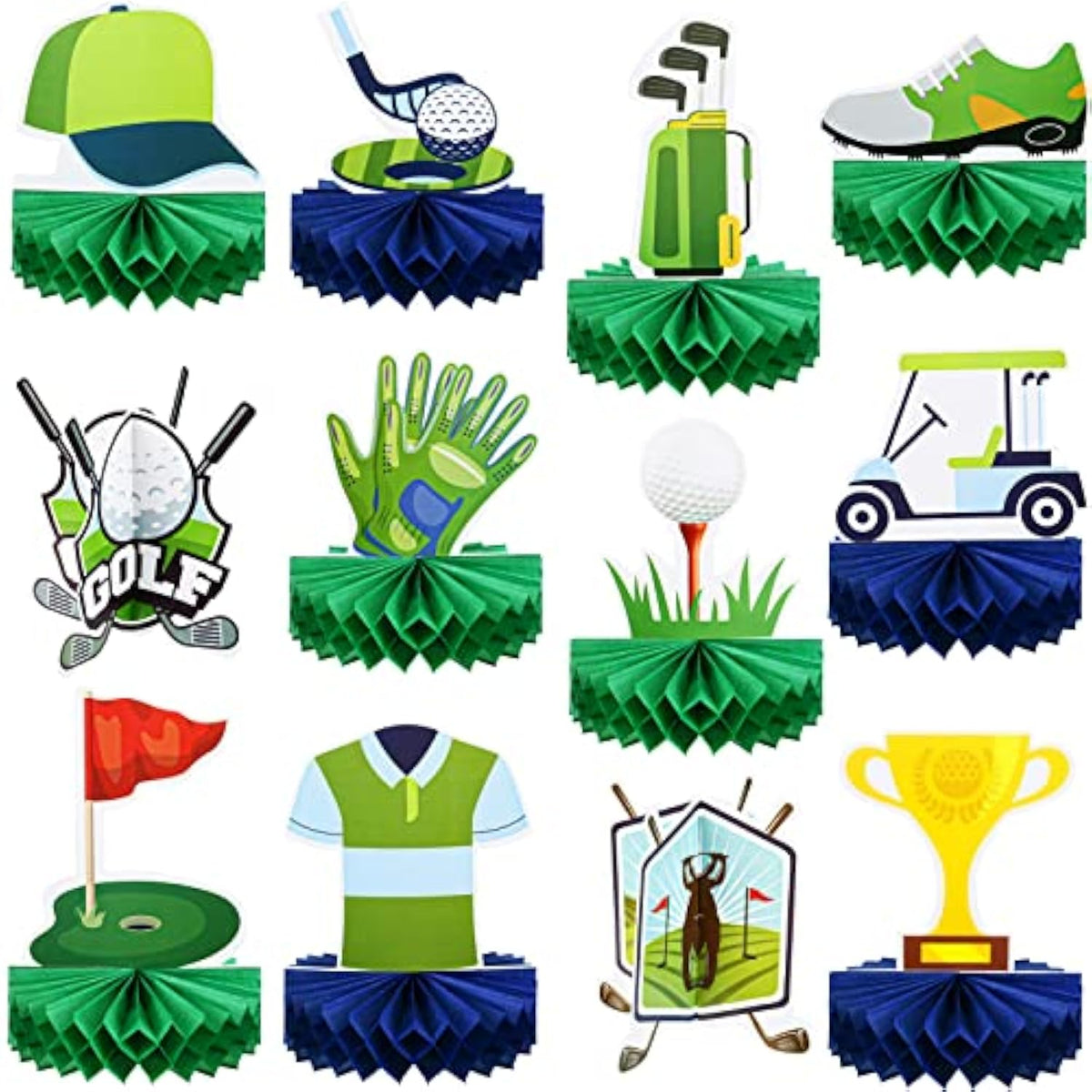 12-Pack Golf Party Table Centerpieces – Honeycomb Decor & Cake Toppers for Sports-Themed Events
