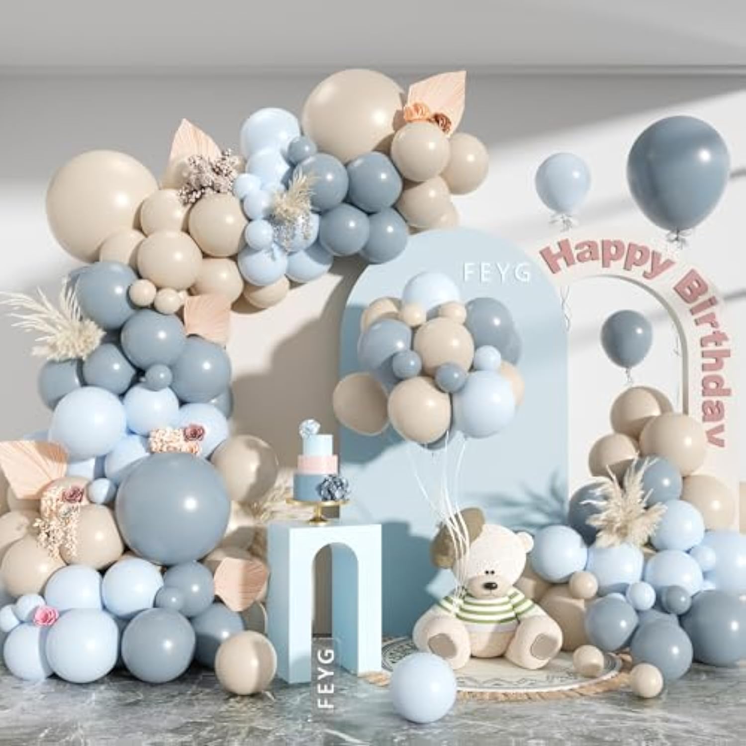 Dusty Blue Beige Balloon Garland Kit  Baby Shower, Birthday & Wedding Party Decorations