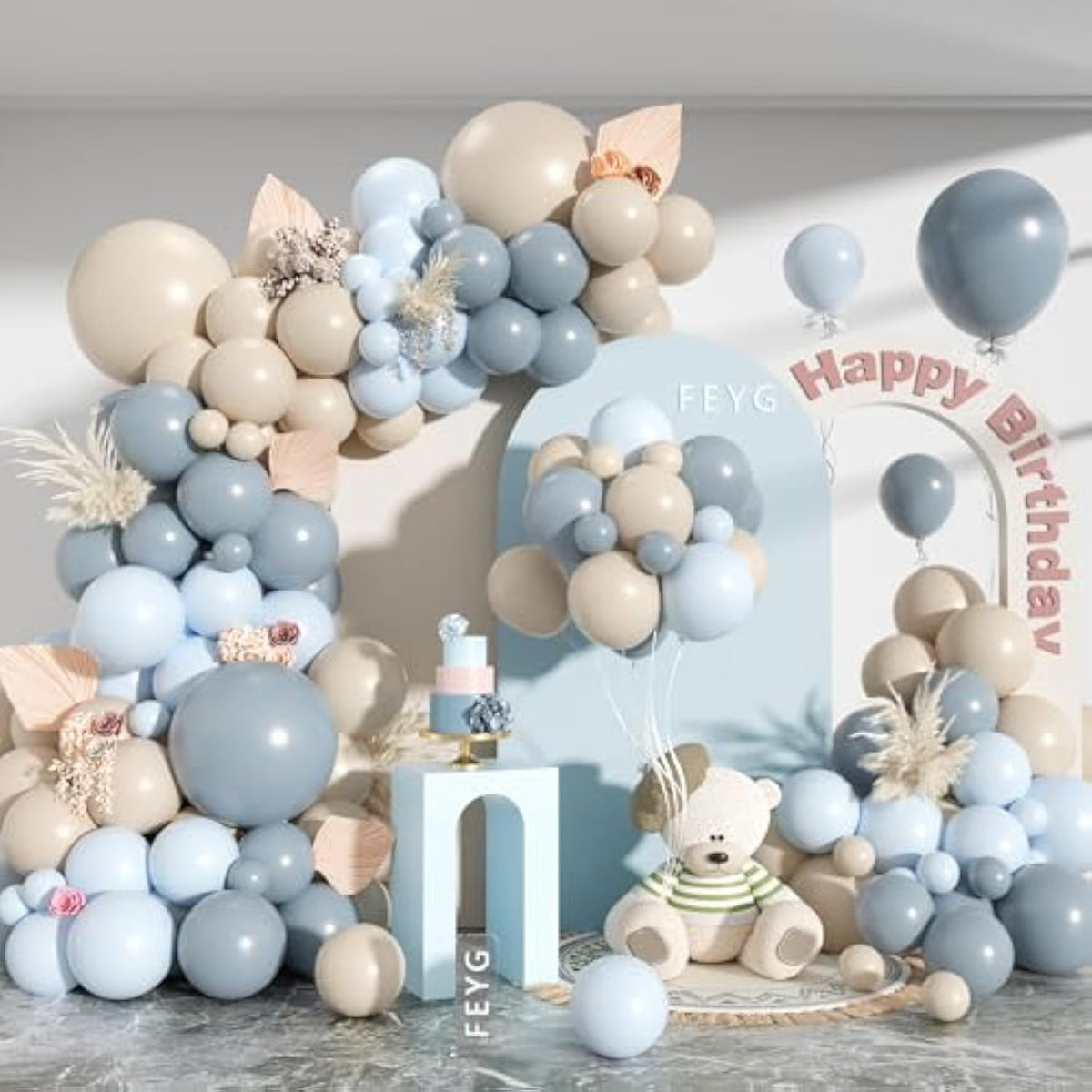 Dusty Blue Beige Balloon Garland Kit  Baby Shower, Birthday & Wedding Party Decorations