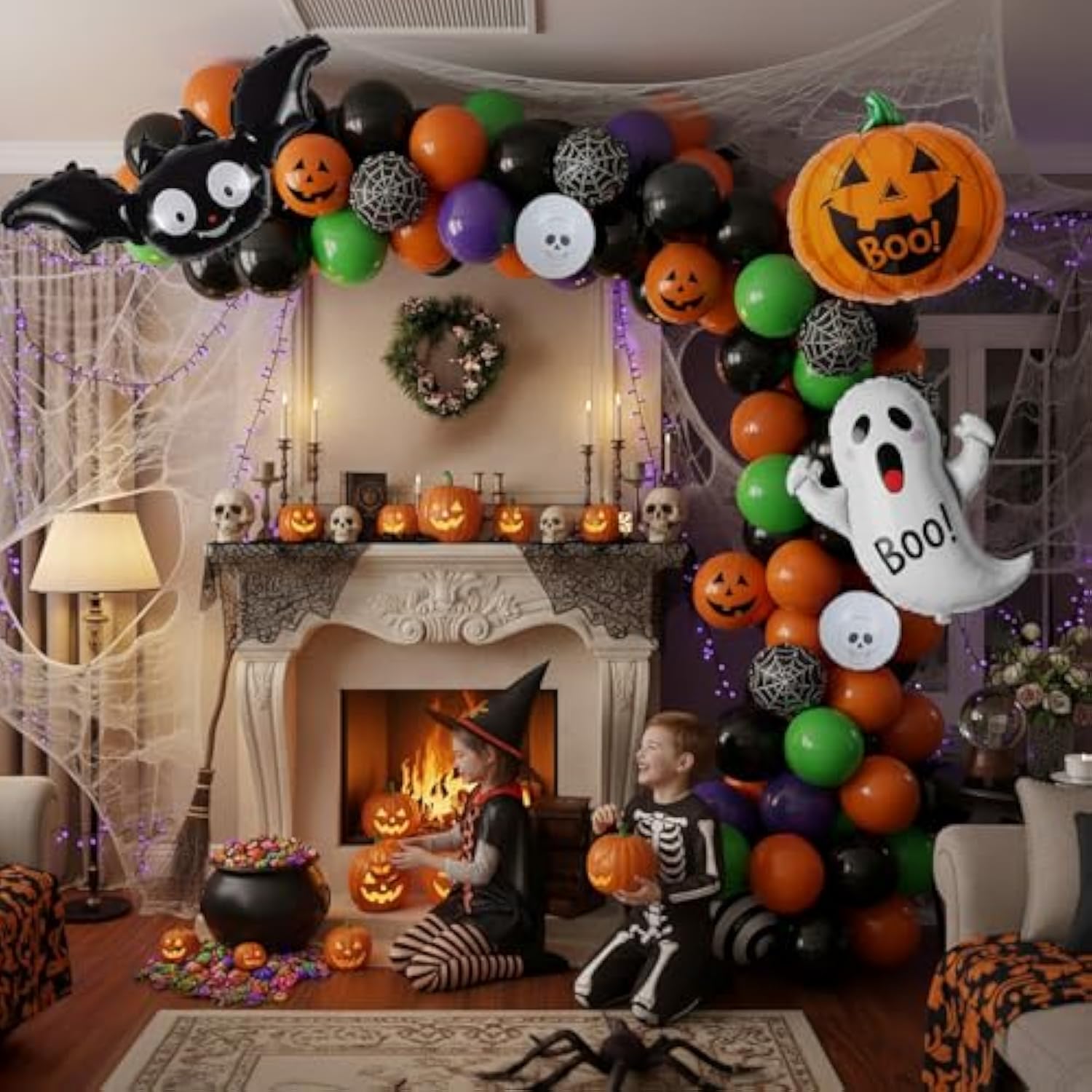 Halloween Decorations Balloon Garland Arch Orange Black Green Purple Spider Bat Ghost Decor