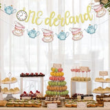 Onederland Banner - Alice In Onederland Decorations, Baby First Birthday Party Banner, Tea Party 1St Birthday Banner, Alice In Onederland Gold Glitter