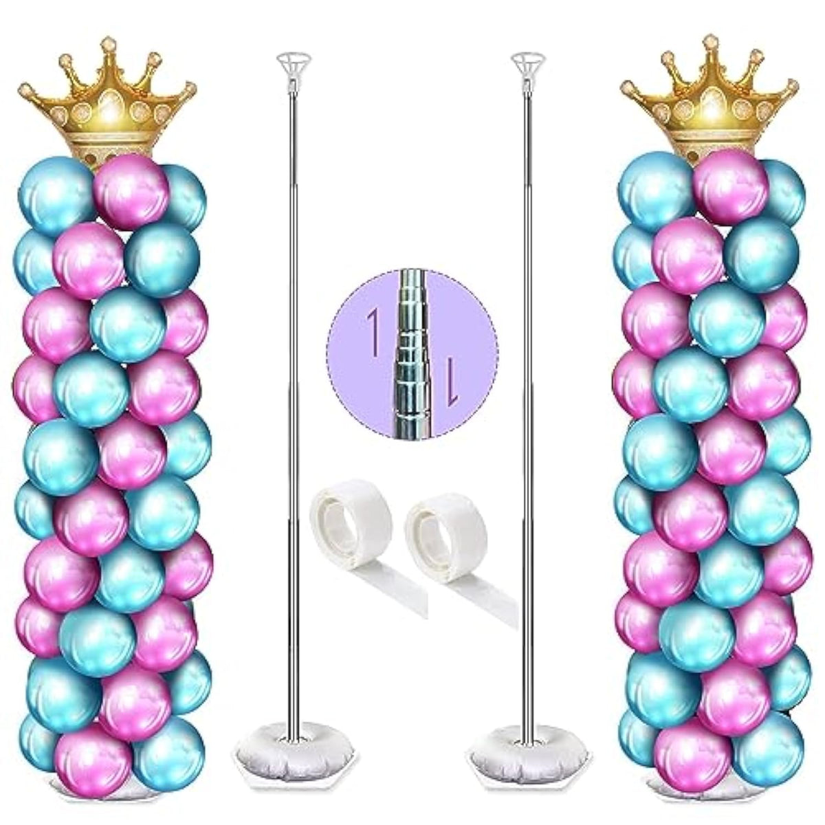 Balloon Column Kit Set Of 2, Balloon Stand For Floor With Base And Metal Telescopic Pillar?6.6Ft Adjustable Height?For Birthday,Graduation,Baby Shower, Wedding Party Decoration