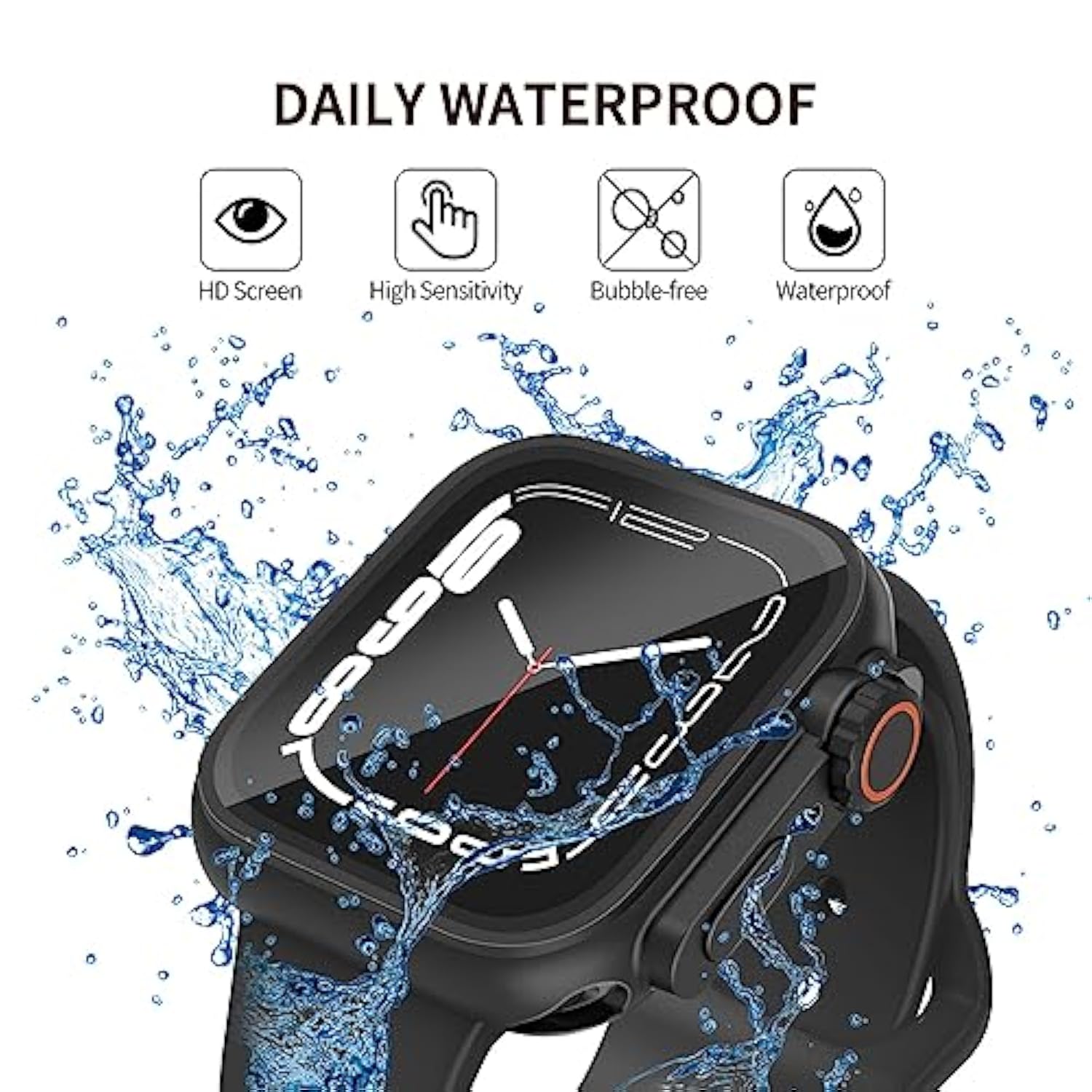 2 In 1 Waterproof Case Compatible For Apple Watch 44Mm Se3/Se2/Se Series 6/5/4 Screen Protector (Ultra Style Design) Iwatch Tempered Glass Protective Pc Back Cover Accessories, Black