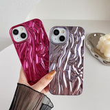 For Iphone 14 Case,Pleated Water Ripple Chrome Wave Pattern Soft Phone Case (Silver)