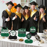 9Pcs Graduation Table Honeycomb Centerpieces, 2026 Green Black Congrats Grad Centerpieces for Tables Honeycomb for Class of 2026 Graduation Party Table Decorations