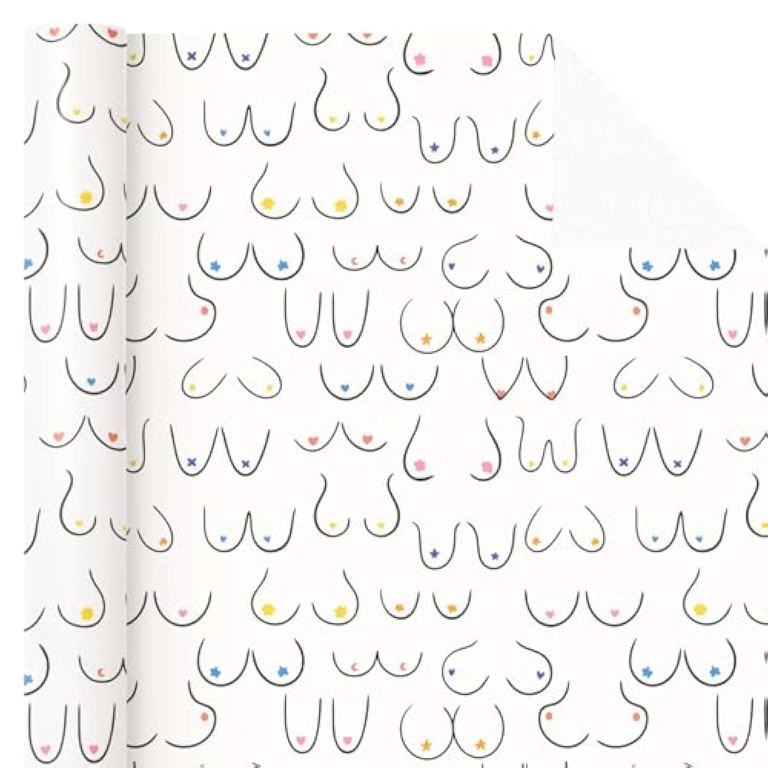 Adult Wrapping Paper Roll - Mini Roll - 17 Inch X 16.5 Feet - Woman Breasts Rude Birthday Gift Wrap Funny Wrapping Paper Perfect For Best Friend Birthday, Men & Bachelor Party