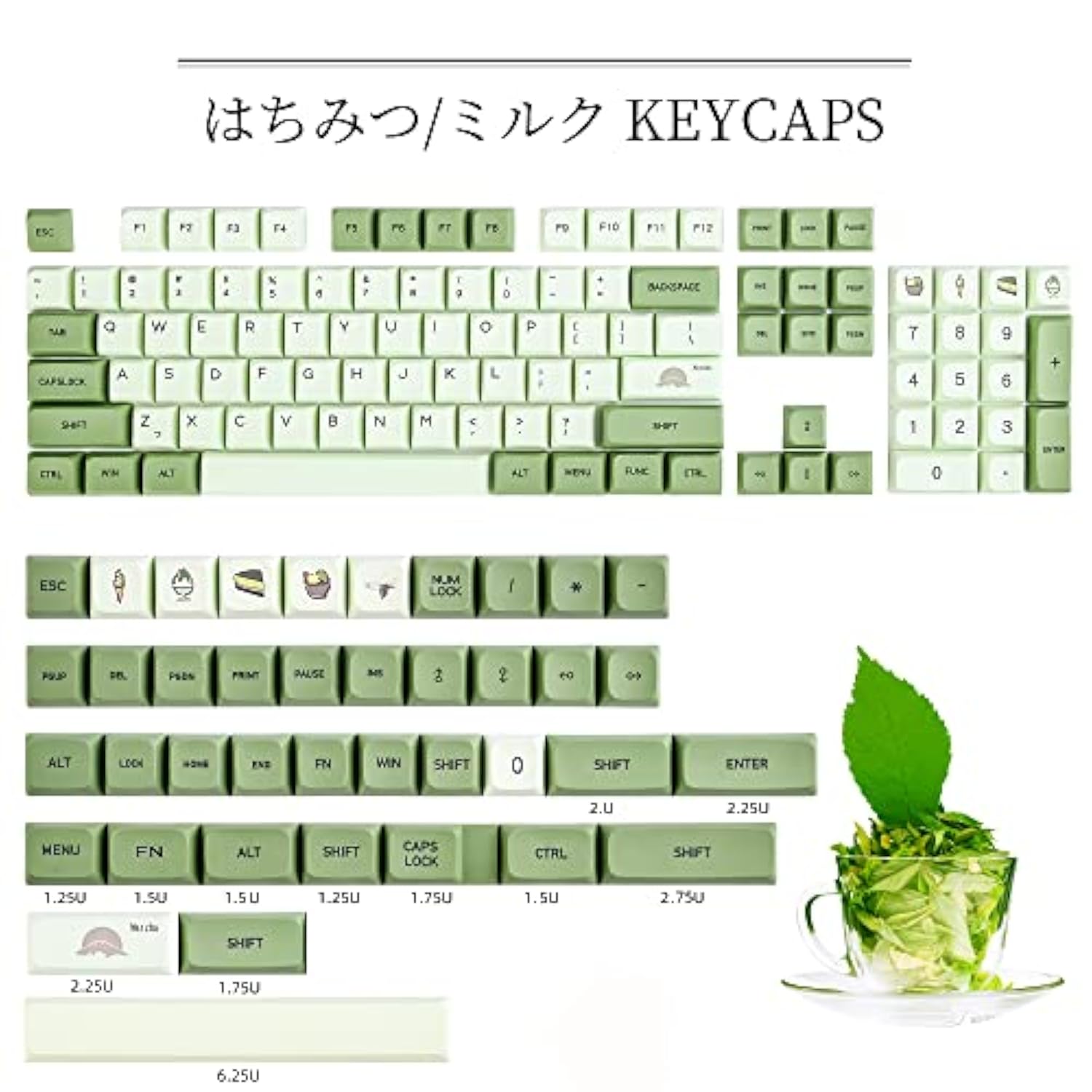 Gtsp 124-Key Matcha Keycaps For 65 75 100 Percent 60% Keyboard Xda Keycap Set