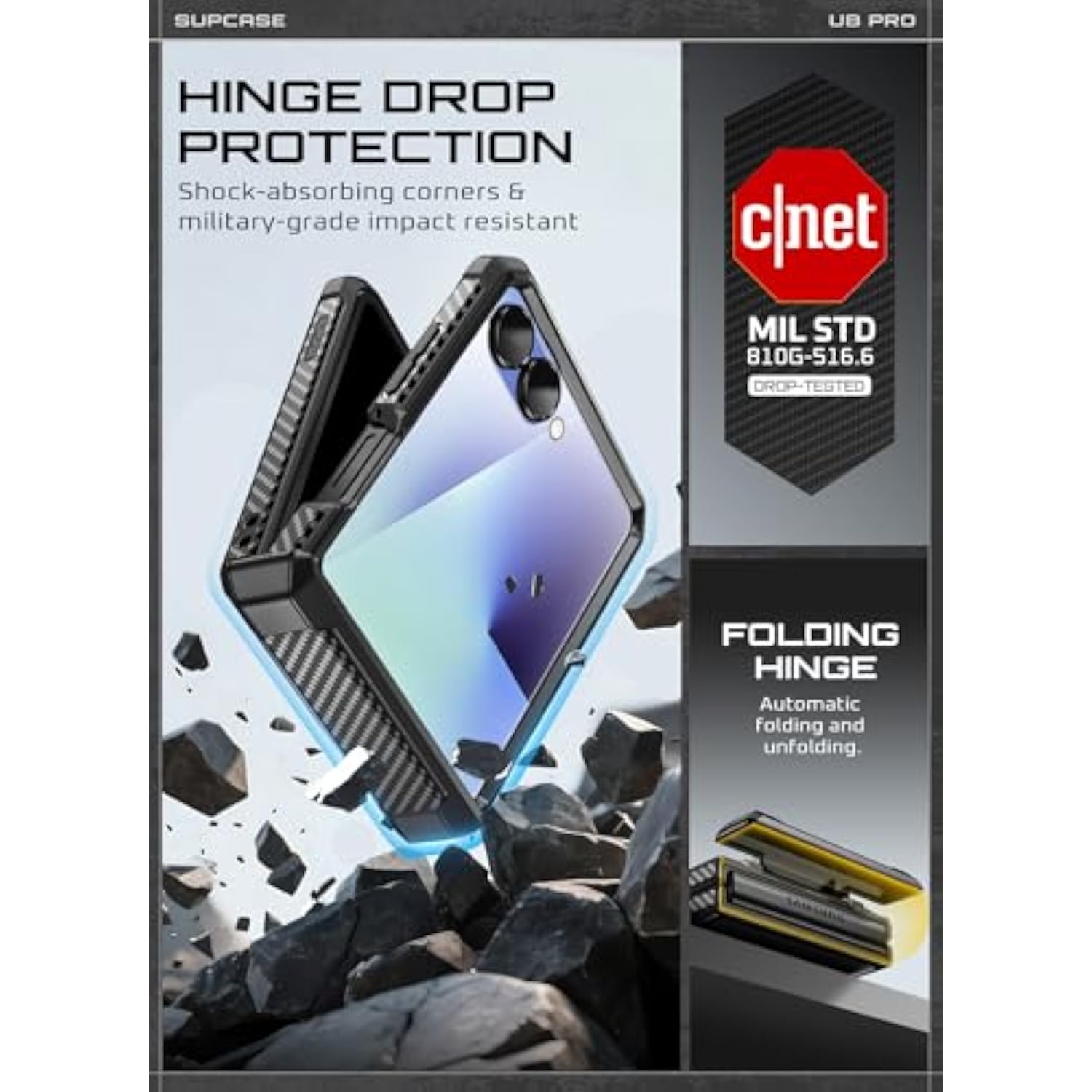 SUPCASE for Samsung Galaxy Z Flip 7 Case with Built-in Stand & Belt-Clip (Unicorn Beetle Pro), [Hinge Protection] [Front Tempered Glass Screen Protector] Full Body Military-Grade Phone Cover, Black