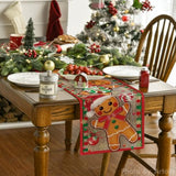 Wood Gingerbread Candy Cane Christmas Table Runner, Seasonal Winter Kitchen Dining Table Decoration For Home Party Decor 13X90 Inch