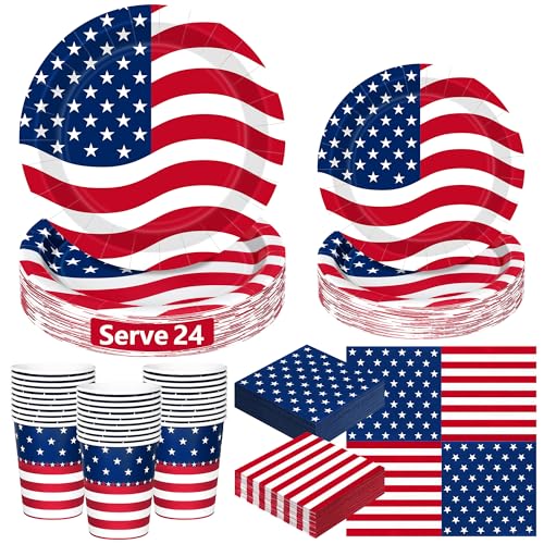 96Pcs 4th of July Plates and Napkins Sets, Paper Independence Day Decor