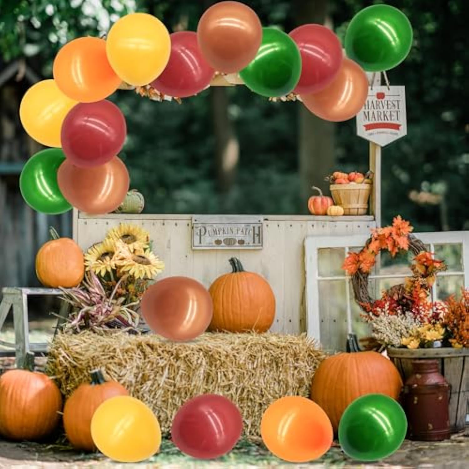 Fall Balloons: 100pc Yellow, Brown, Orange, Green & Red - Thanksgiving Decor