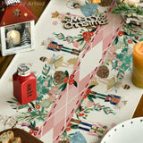 Nutcracker Floral Holly Christmas Table Runner, Seasonal Winter Kitchen Dining Table Decoration For Home Party Decor 13X72 Inch