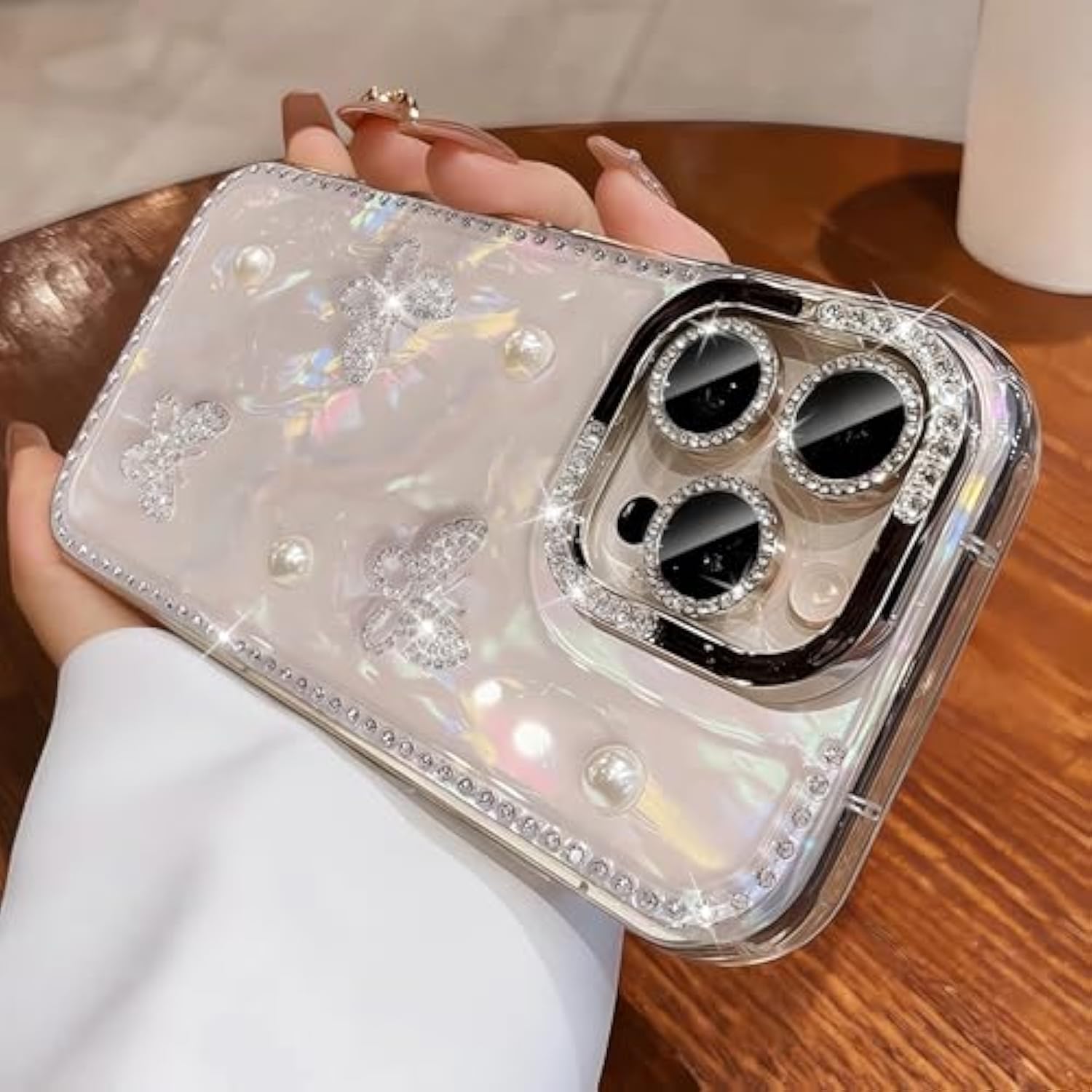 Compatible With Iphone 16 Pro Max Case, Bling Butterfly Design With Camera Lens Protector, Luxury Bling Cute Girly Glitter Protective Case For Women Girls