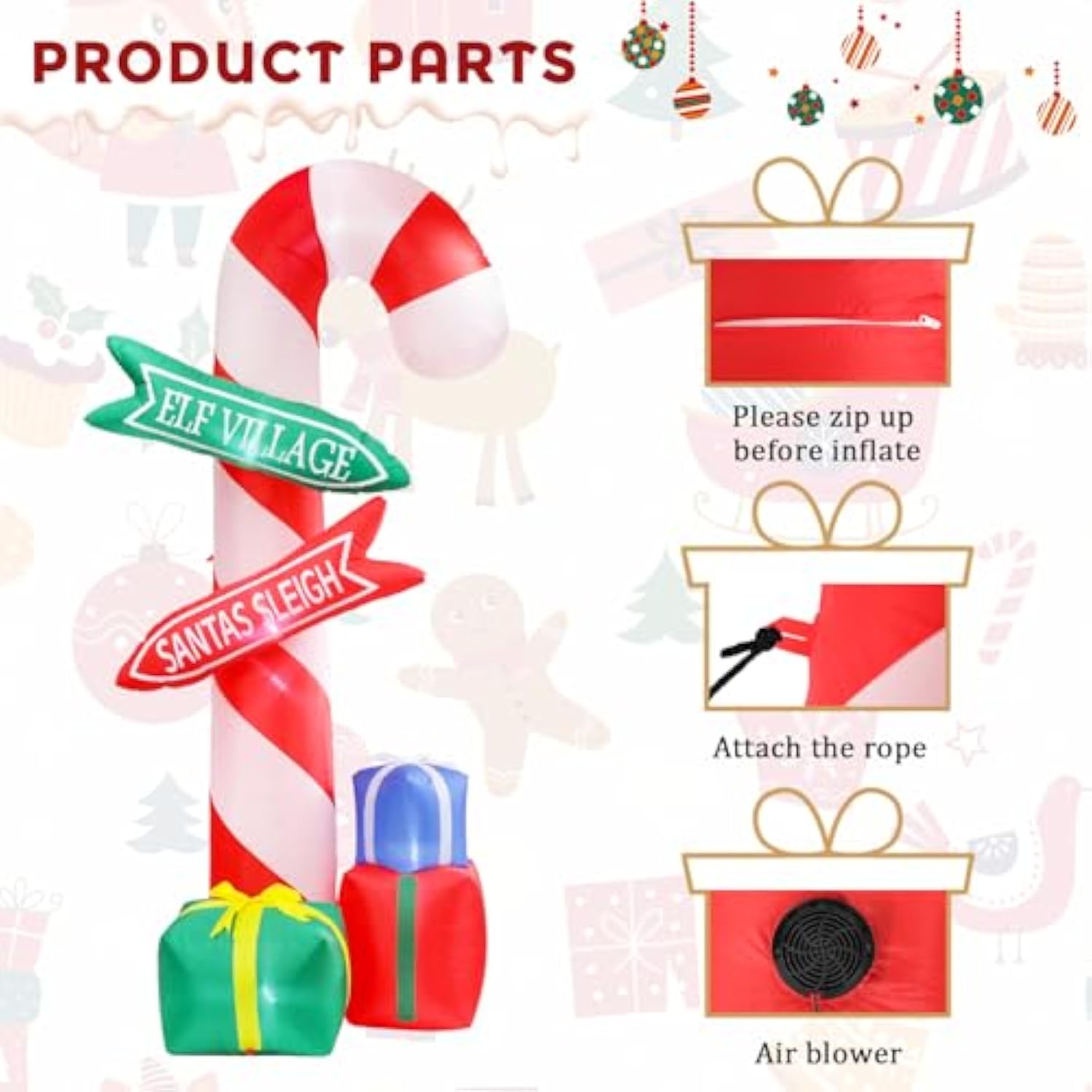 9 Ft Tall Christmas Inflatables Outdoor Decorations, Inflatables Candy Cane With Road Sign Blow Up Merry Christmas Bag Y