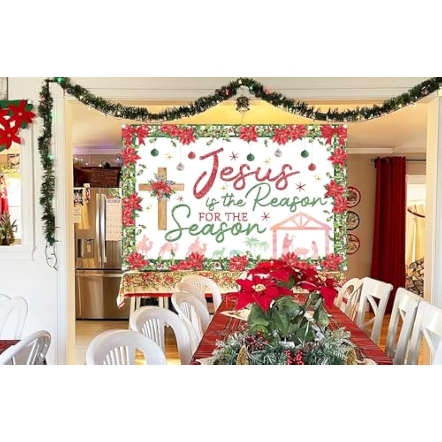 Christmas Nativity Backdrop Jesus Is The Reason For The Season Photography Background Banner Christmas Religious Xmas Holy Nativity Party Decorations Photo Booth Banner (7X5Ft(82 X 59 Inch))