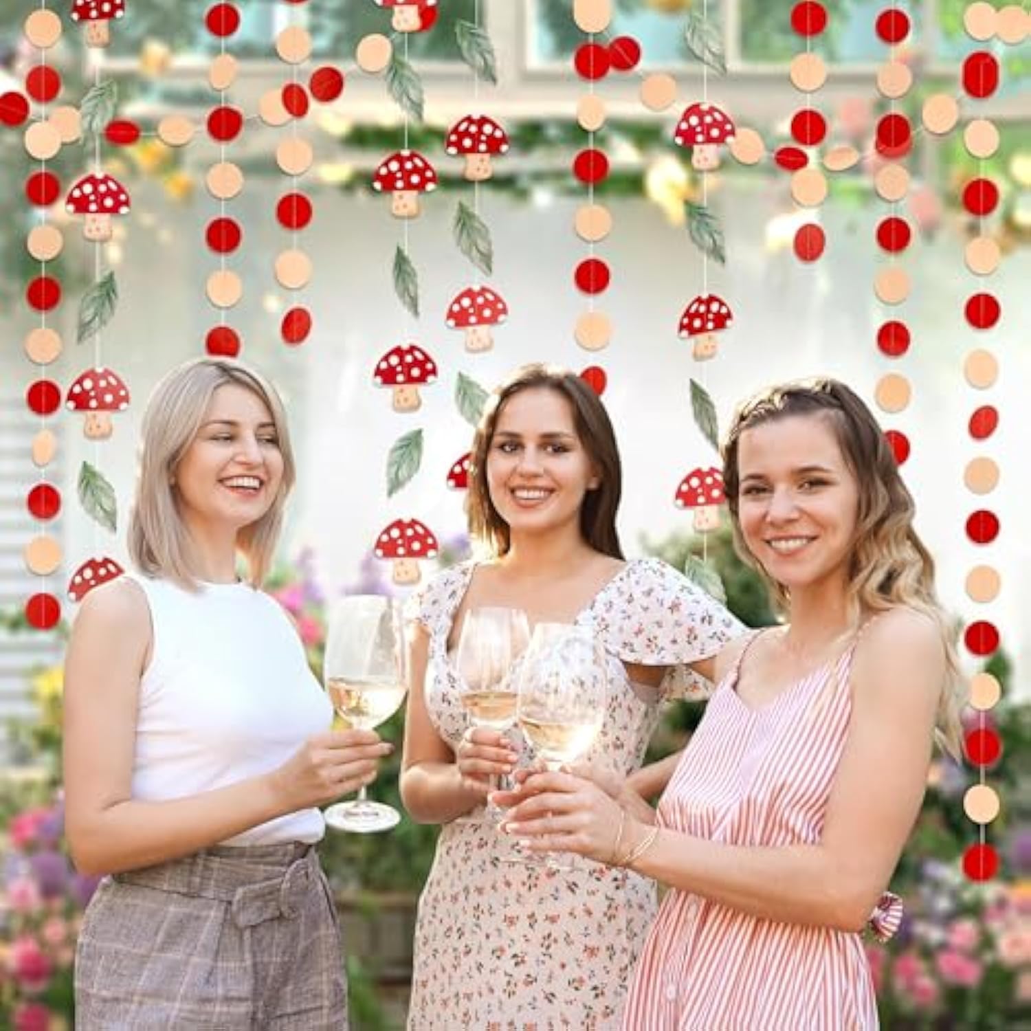 Mushroom Party Garland Woodland Decorations Fairy Tale Banners Enchanted Forest Hanging Streamers For Birthday Baby Shower Bridal Garden Home Classroom Jungle Wonderland Decor Supplies 4Pcs