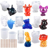 20Pcs 3D Animal Resin Molds Tools Set Includes 8 Resin Casting Molds Large Clear Epoxy Silicone Molds 2 Measurement Cup 10 Wood Sticks For Resin Craft Diy